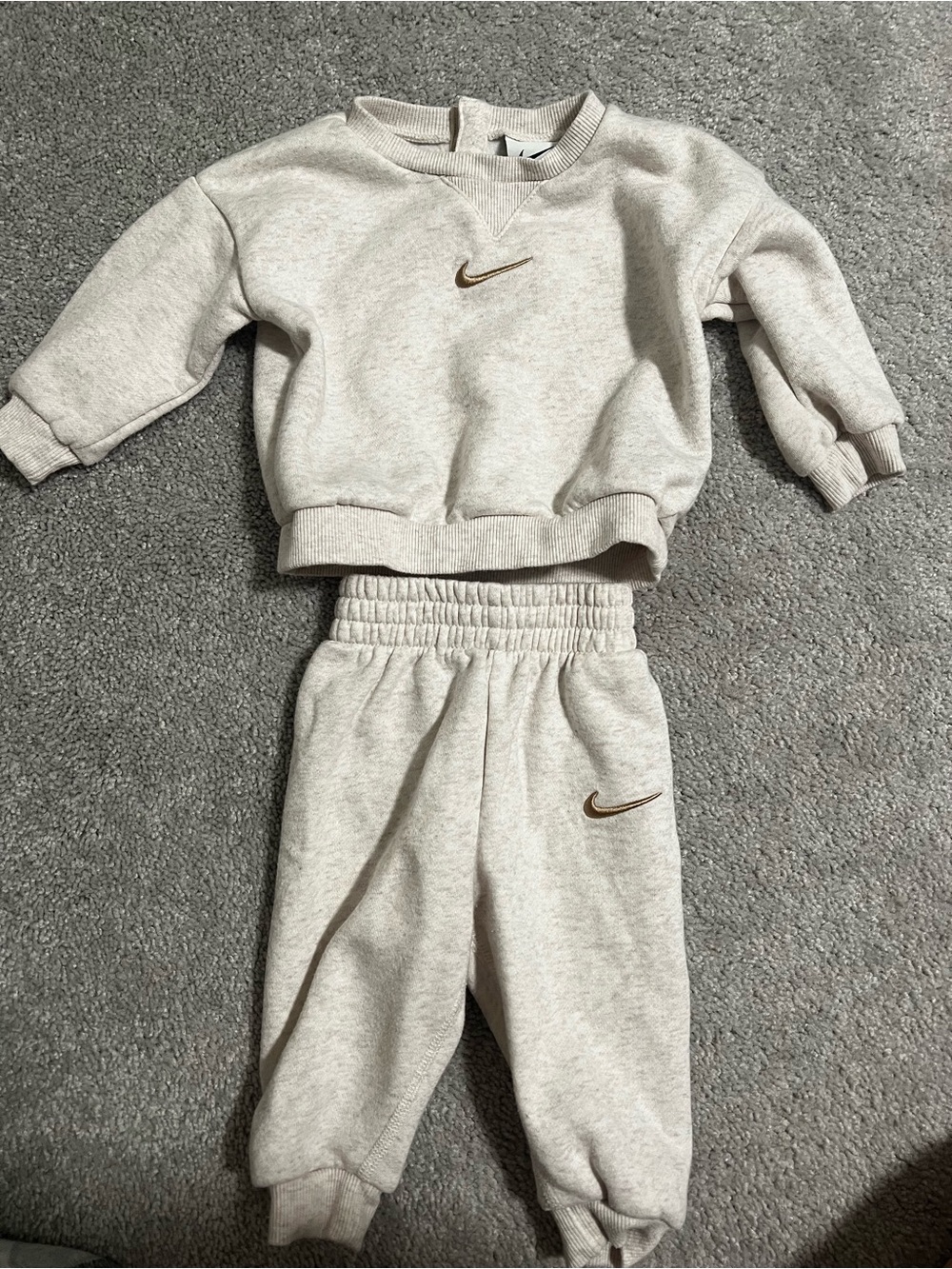 Nike Cream Crewneck Sweatshirt and Jogger Set with Gold Swoosh